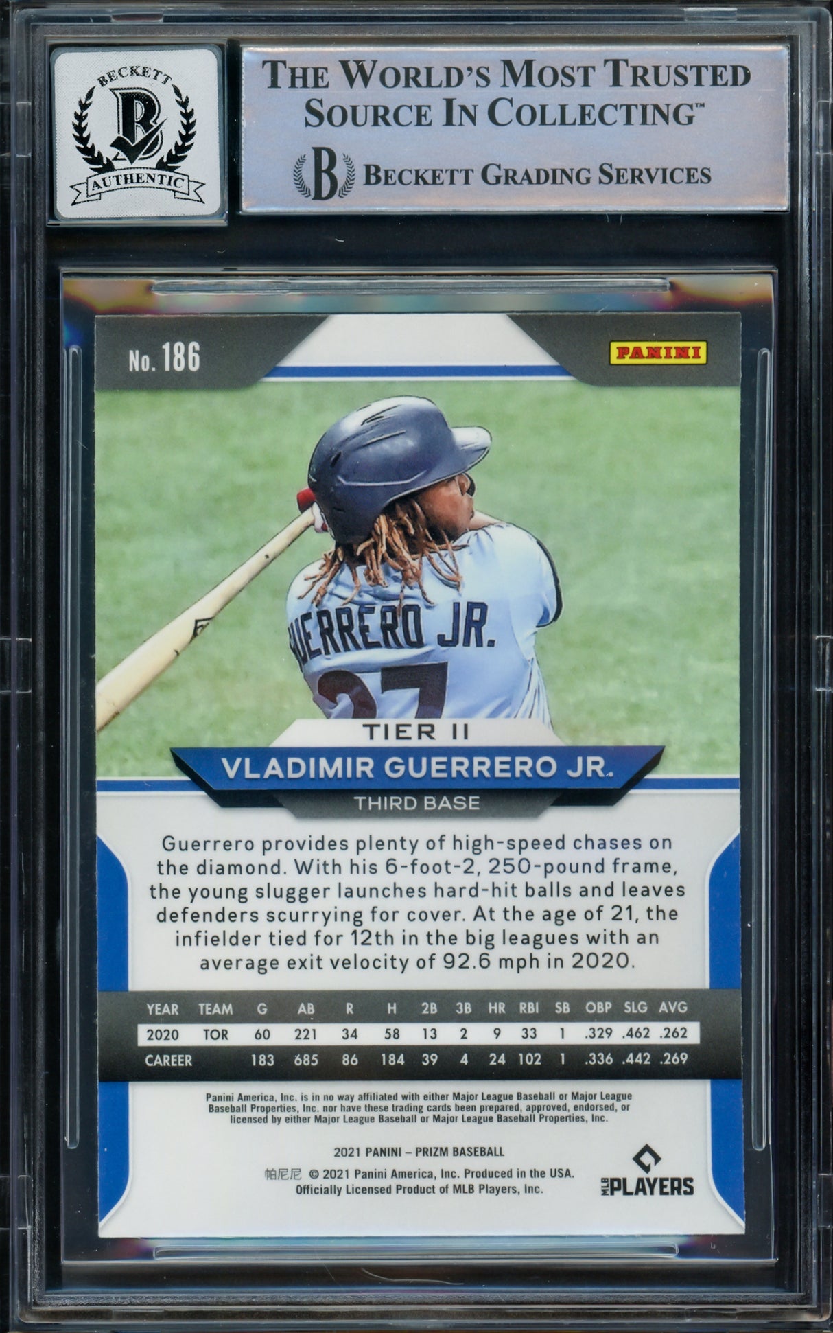 Vladimir Guerrero Jr. Autographed 2021 Panini Prizm Card #186 Toronto Blue Jays Auto Grade Gem Mint 10 Beckett BAS #16168758
