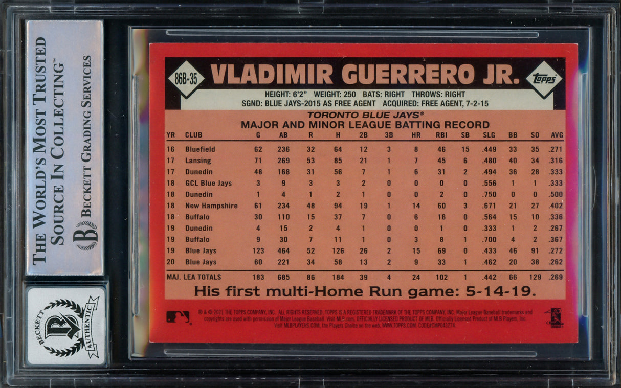 Vladimir Guerrero Jr. Autographed 2021 Topps 35th Anniversary Card #86B35 Toronto Blue Jays Auto Grade Gem Mint 10 Beckett BAS #16168916