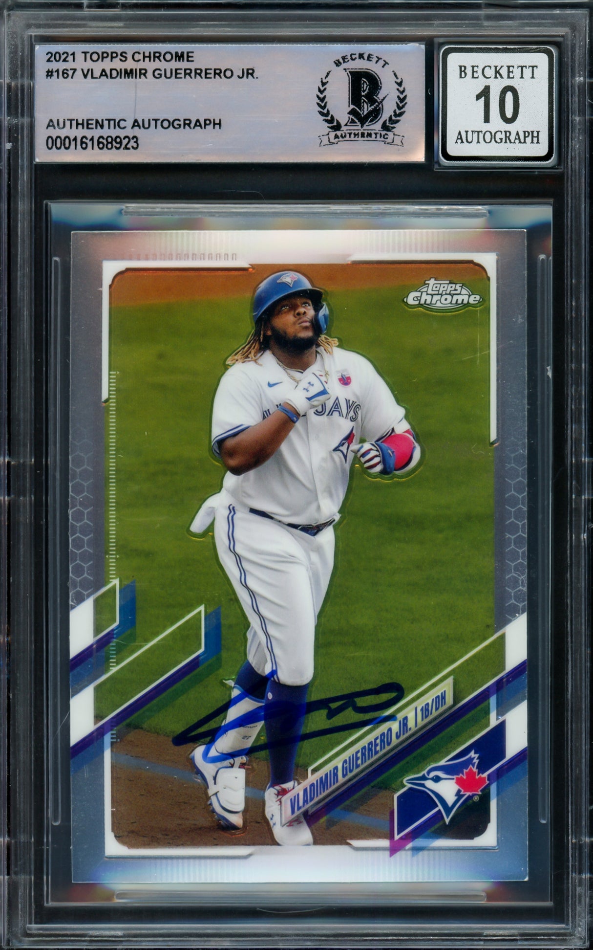 Vladimir Guerrero Jr. Autographed 2021 Topps Chrome Card #167 Toronto Blue Jays Auto Grade Gem Mint 10 Beckett BAS #16168923