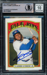 Vladimir Guerrero Jr. Autographed 2021 Topps Heritage Card #193 Toronto Blue Jays Auto Grade Gem Mint 10 Beckett BAS #16168940