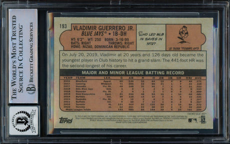 Vladimir Guerrero Jr. Autographed 2021 Topps Heritage Card #193 Toronto Blue Jays Auto Grade Gem Mint 10 Beckett BAS #16168944