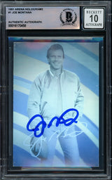 Joe Montana Autographed 1991 Arena Hologram Card #1 San Francisco 49ers Auto Grade Gem Mint 10 Beckett BAS #16170458