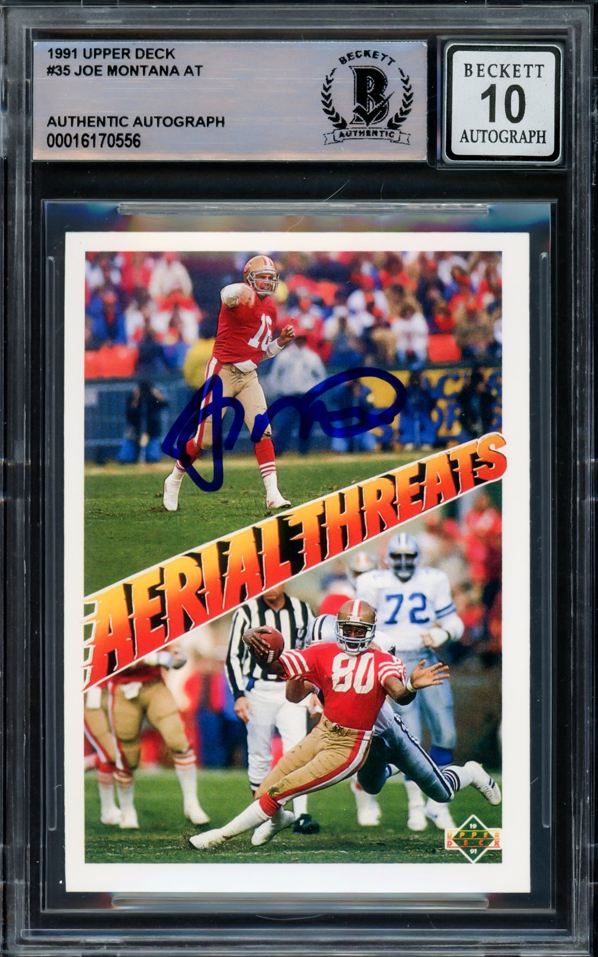 Joe Montana Autographed 1991 Upper Deck Card #35 San Francisco 49ers Auto Grade Gem Mint 10 Beckett BAS #16170556