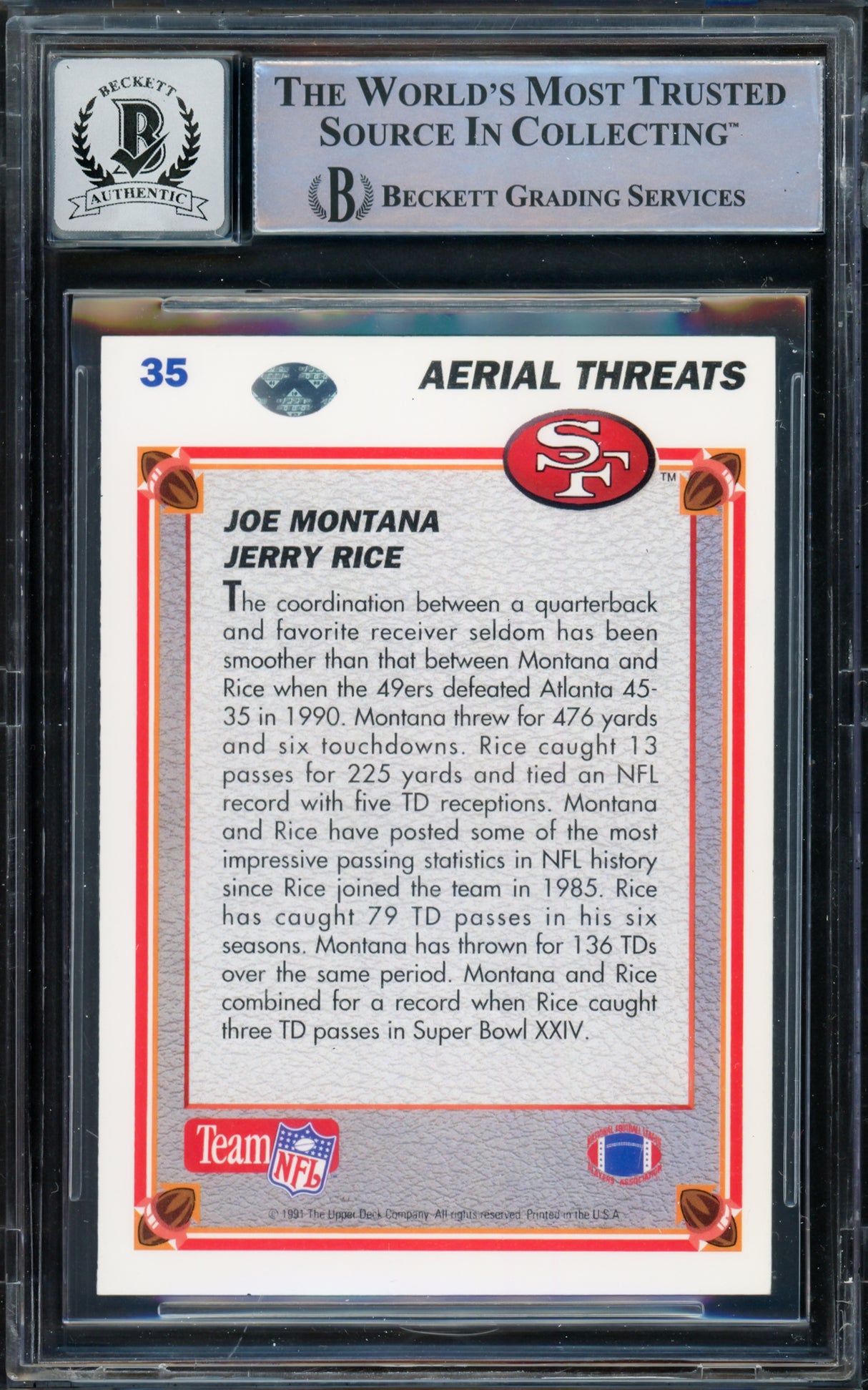 Joe Montana Autographed 1991 Upper Deck Card #35 San Francisco 49ers Auto Grade Gem Mint 10 Beckett BAS #16170556