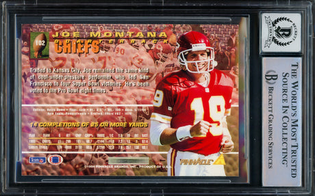 Joe Montana Autographed 1994 Pinnacle Card #102 Kansas City Chiefs Auto Grade Gem Mint 10 Beckett BAS #16170770