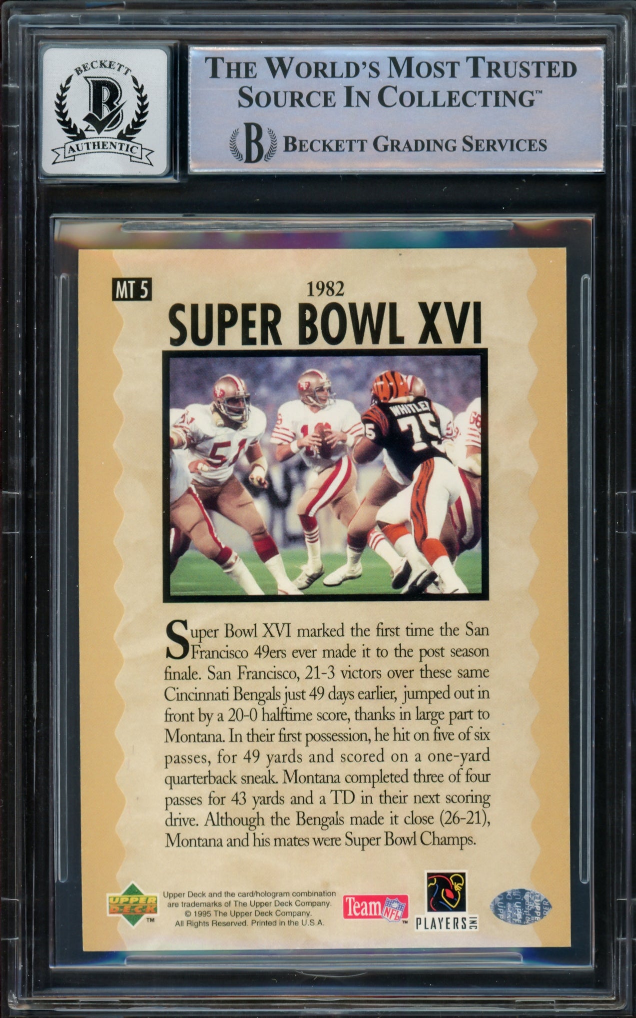 Joe Montana Autographed 1995 Upper Deck Collectors Choice Card #MT5 San Francisco 49ers Auto Grade Gem Mint 10 Beckett BAS #16170853