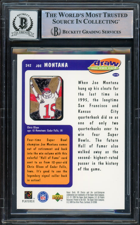 Joe Montana Autographed 1998 Upper Deck Collectors Choice Card #242 San Francisco 49ers Auto Grade Gem Mint 10 Beckett BAS #16171051