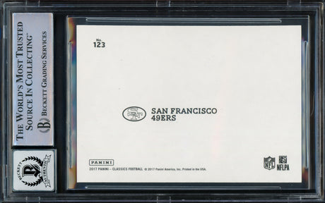 Joe Montana Autographed 2017 Donruss Classics Blank Back Card #123 San Francisco 49ers Auto Grade Gem Mint 10 Beckett BAS #16171179