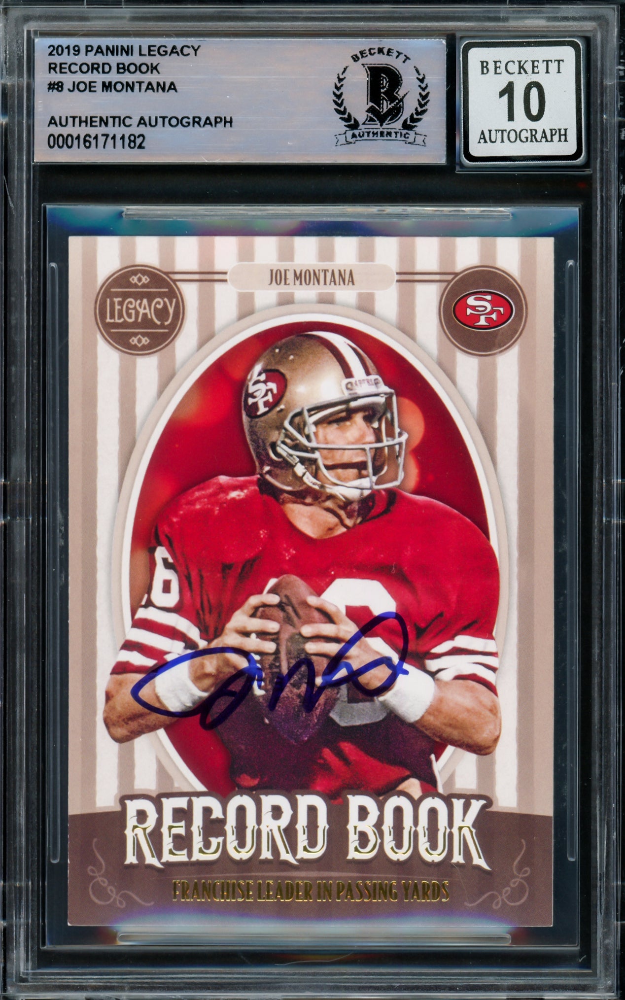 Joe Montana Autographed 2019 Panini Legacy Card #RB-JM San Francisco 49ers Auto Grade Gem Mint 10 Beckett BAS #16171182