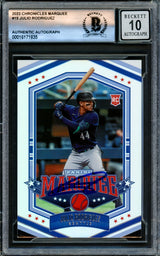 Julio Rodriguez Autographed 2022 Panini Chronicles Marquee Rookie Card #15 Seattle Mariners Auto Grade Gem Mint 10 Beckett BAS #16171835