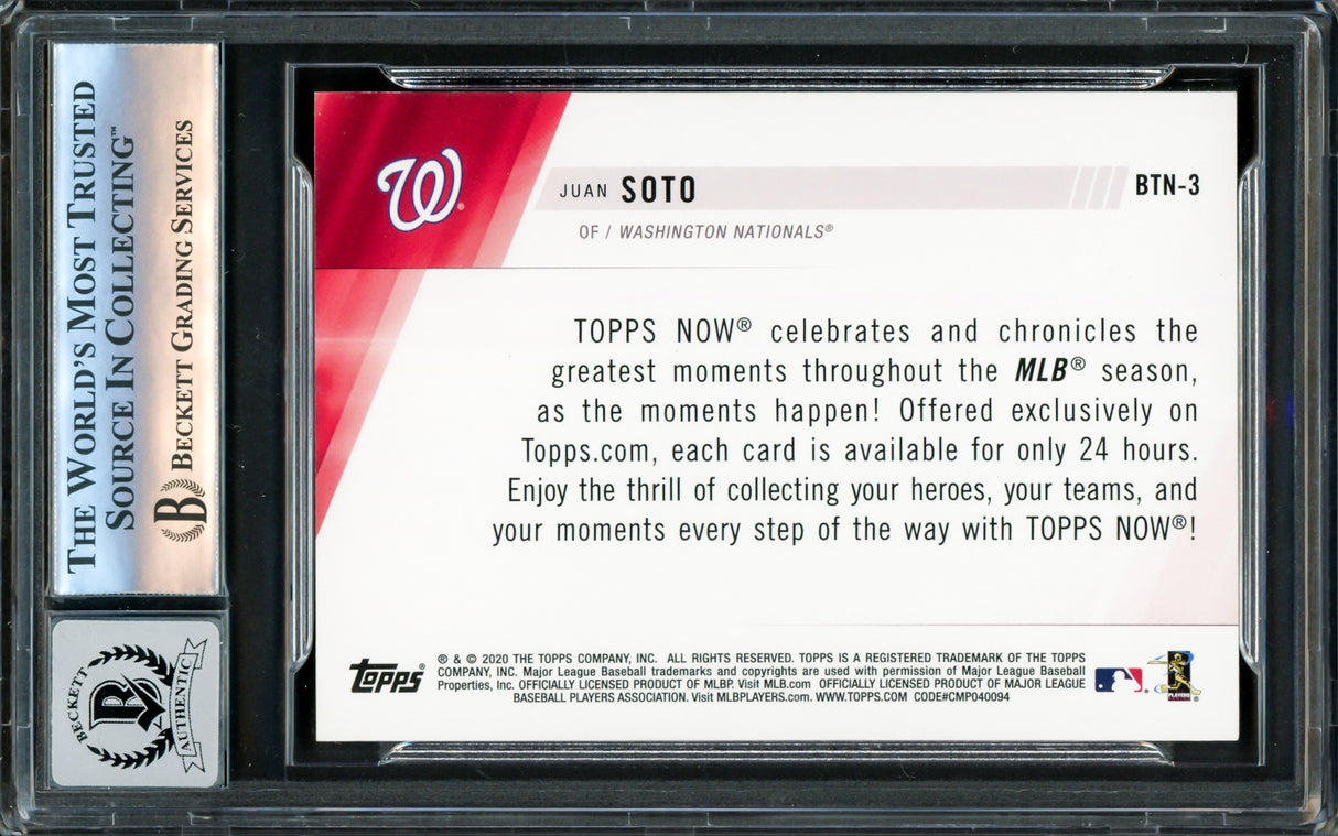 Juan Soto Autographed 2020 Topps Now Card #BTN-3 New York Mets Auto Grade Gem Mint 10 Beckett BAS #16172741