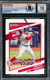 Juan Soto Autographed 2021 Donruss Card #195 New York Mets Auto Grade Gem Mint 10 Beckett BAS #16172742