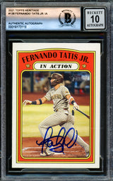 Fernando Tatis Jr. Autographed 2021 Topps Heritage Card #138 San Diego Padres Auto Grade Gem Mint 10 Beckett BAS #16173118