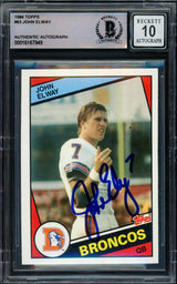 John Elway Autographed 1984 Topps Rookie Card #63 Denver Broncos Auto Grade Gem Mint 10 Beckett BAS #16167949