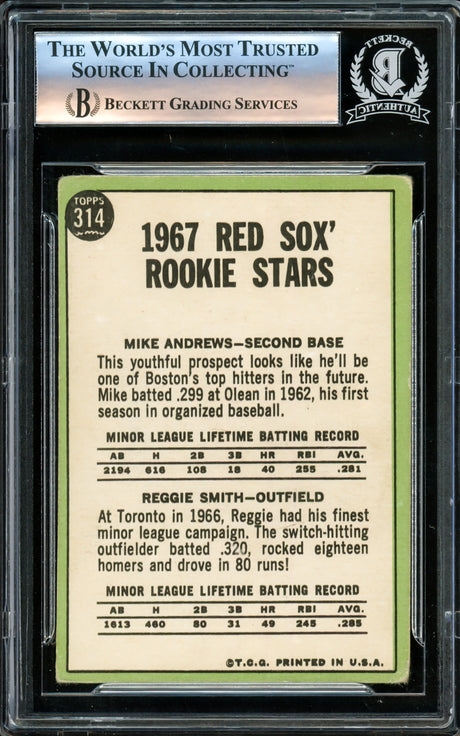 Reggie Smith & Mike Andrews Autographed 1967 Topps Rookie Card #314 Boston Red Sox Beckett BAS #16174965