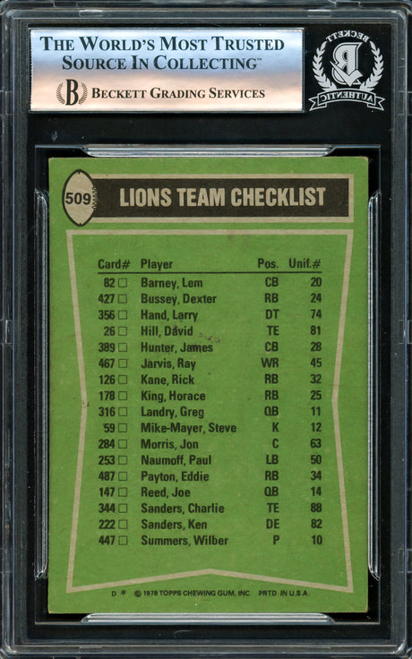 Detroit Lions Leaders Autographed 1978 Topps Card #509 Signed By All 4 Beckett BAS #16174971