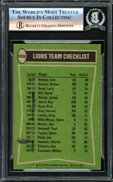 Detroit Lions Leaders Autographed 1978 Topps Card #509 Signed By All 4 Beckett BAS #16174974