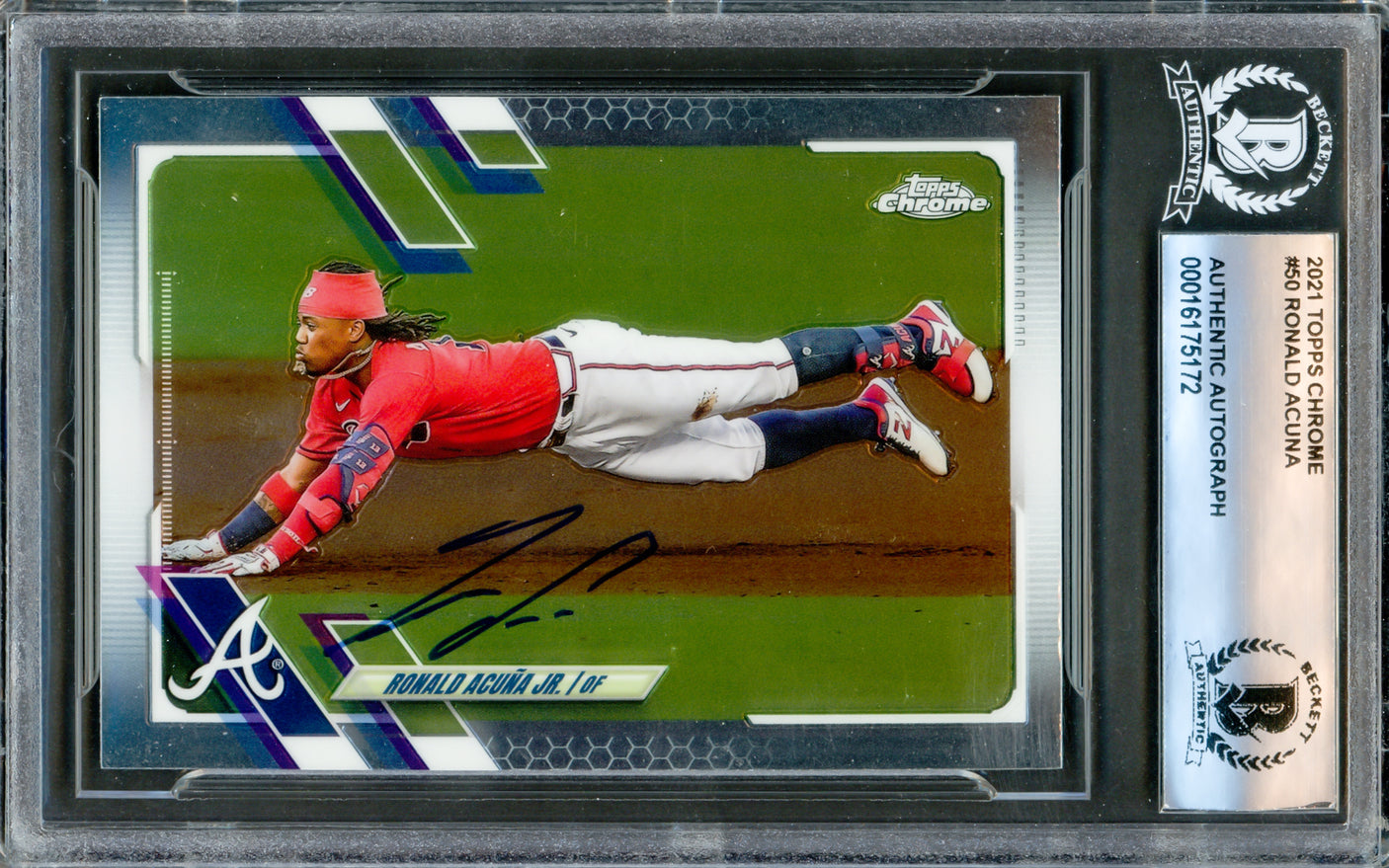 Ronald Acuna Jr. Autographed 2021 Topps Chrome Card #50 Atlanta Braves Beckett BAS #16175172