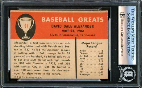 Dale Alexander Autographed 1961 Fleer Card #91 Detroit Tigers Beckett BAS #16175399
