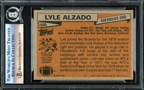 Lyle Alzado Autographed 1981 Topps Card #505 Cleveland Browns Beckett BAS #16175405
