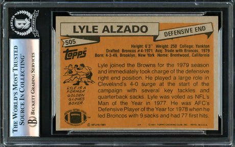 Lyle Alzado Autographed 1981 Topps Card #505 Cleveland Browns Beckett BAS #16175404