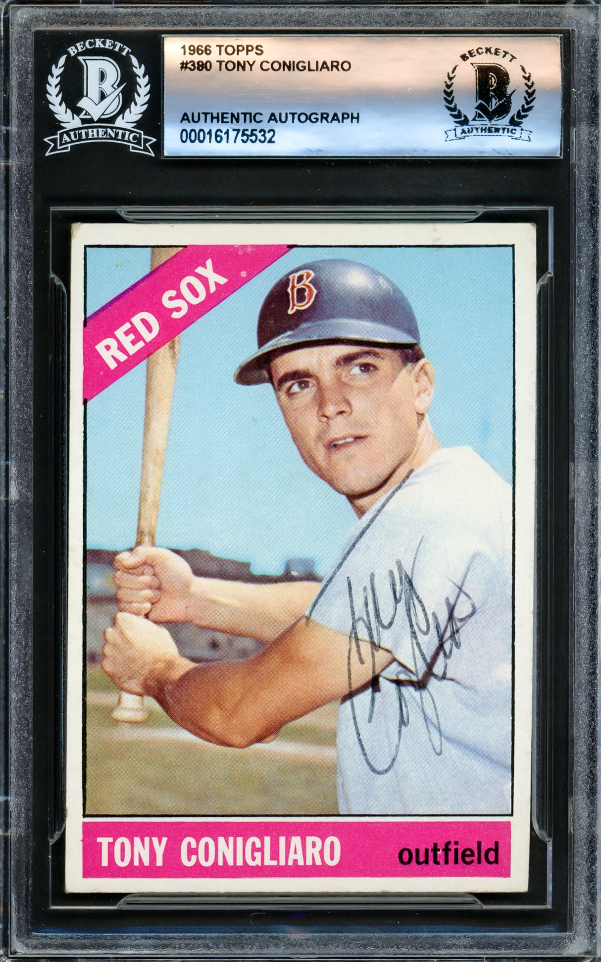 Tony Conigliaro Autographed 1966 Topps Card #380 Boston Red Sox Beckett BAS #16175532