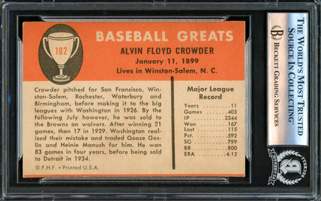 Alvin General Crowder Autographed 1961 Fleer Card #102 Detroit Tigers Beckett BAS #16175534