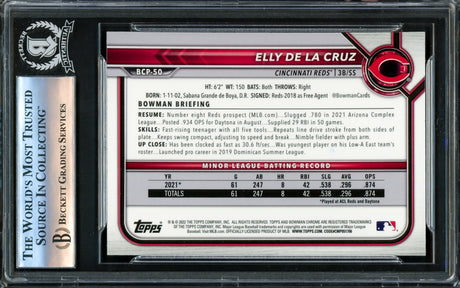 Elly De La Cruz Autographed 2022 Bowman Chrome Rookie Card #BCP50 Cincinnati Reds "1st HR 6/7/23" Beckett BAS #16175544