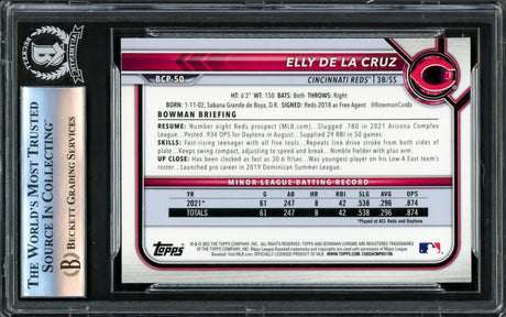 Elly De La Cruz Autographed 2022 Bowman Chrome Rookie Card #BCP50 Cincinnati Reds "1st HR 6/7/23" Beckett BAS #16175545