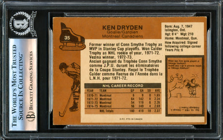 Ken Dryden Autographed 1975-76 O Pee Chee Card #35 Montreal Canadiens "To John" Beckett BAS #16175554