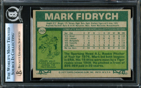 Mark "The Bird" Fidrych Autographed 1977 Topps Rookie Card #265 Detroit Tigers Beckett BAS #16175558