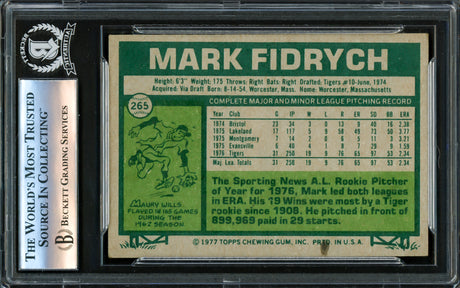 Mark "The Bird" Fidrych Autographed 1977 Topps Rookie Card #265 Detroit Tigers Beckett BAS #16175555