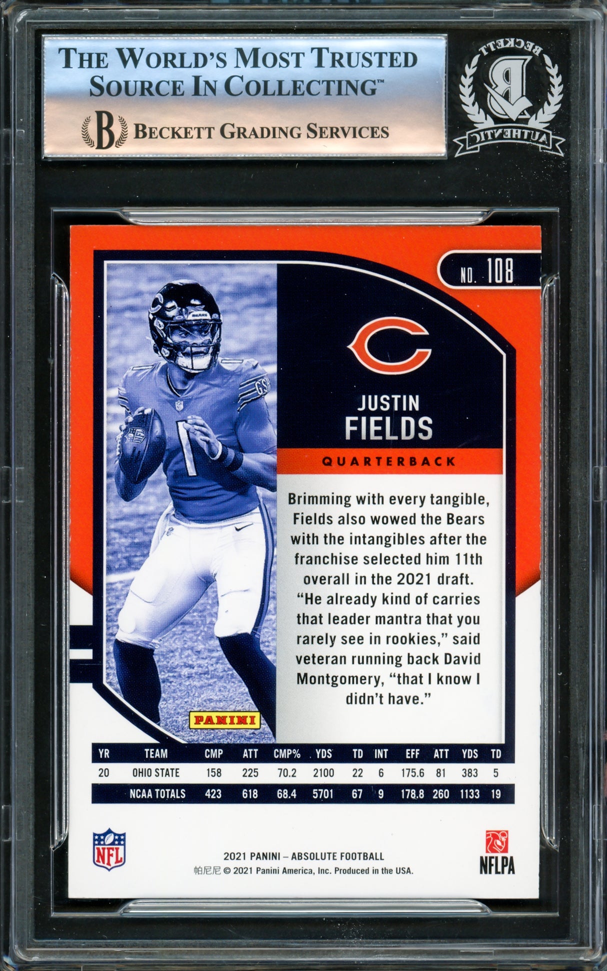 Justin Fields Autographed 2021 Absolute Green Rookie Card #108 Chicago Bears Beckett BAS #16175585