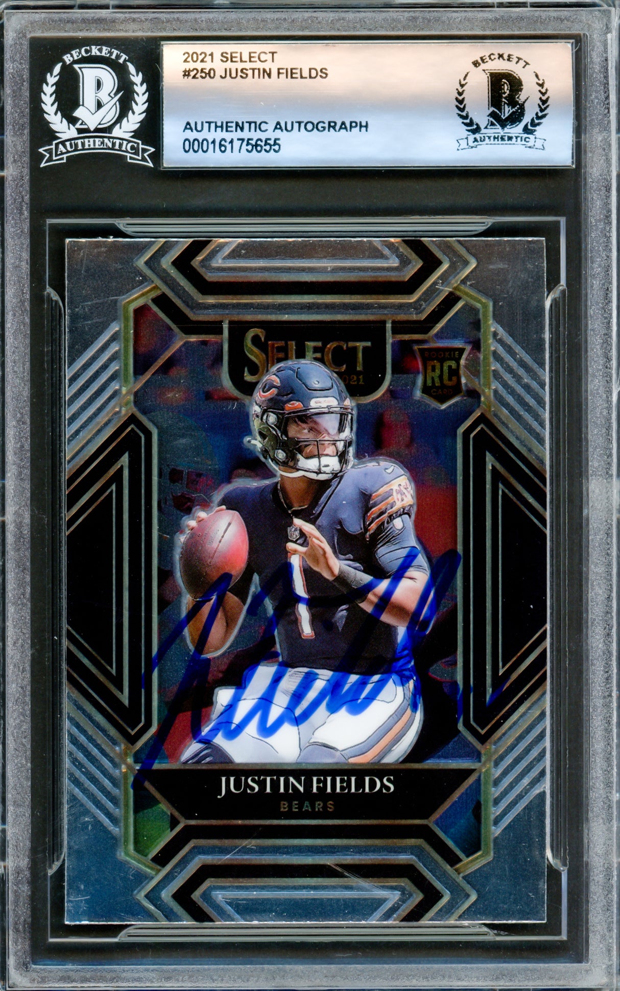 Justin Fields Autographed 2021 Select Rookie Card #250 Chicago Bears Beckett BAS #16175655