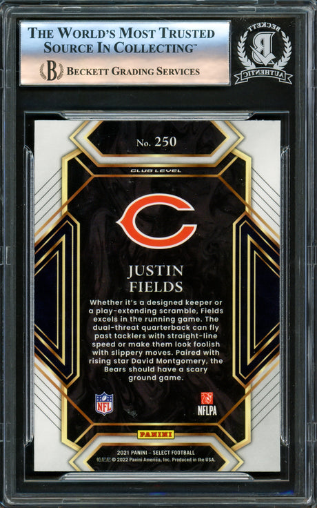 Justin Fields Autographed 2021 Select Rookie Card #250 Chicago Bears Beckett BAS #16175655