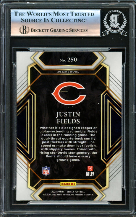 Justin Fields Autographed 2021 Select Rookie Card #250 Chicago Bears Beckett BAS #16175656