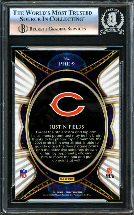 Justin Fields Autographed 2021 Select Phenomenon Rookie Card #PHE-9 Chicago Bears Beckett BAS #16175658