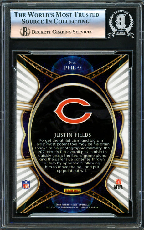 Justin Fields Autographed 2021 Select Phenomenon Rookie Card #PHE-9 Chicago Bears Beckett BAS #16175657