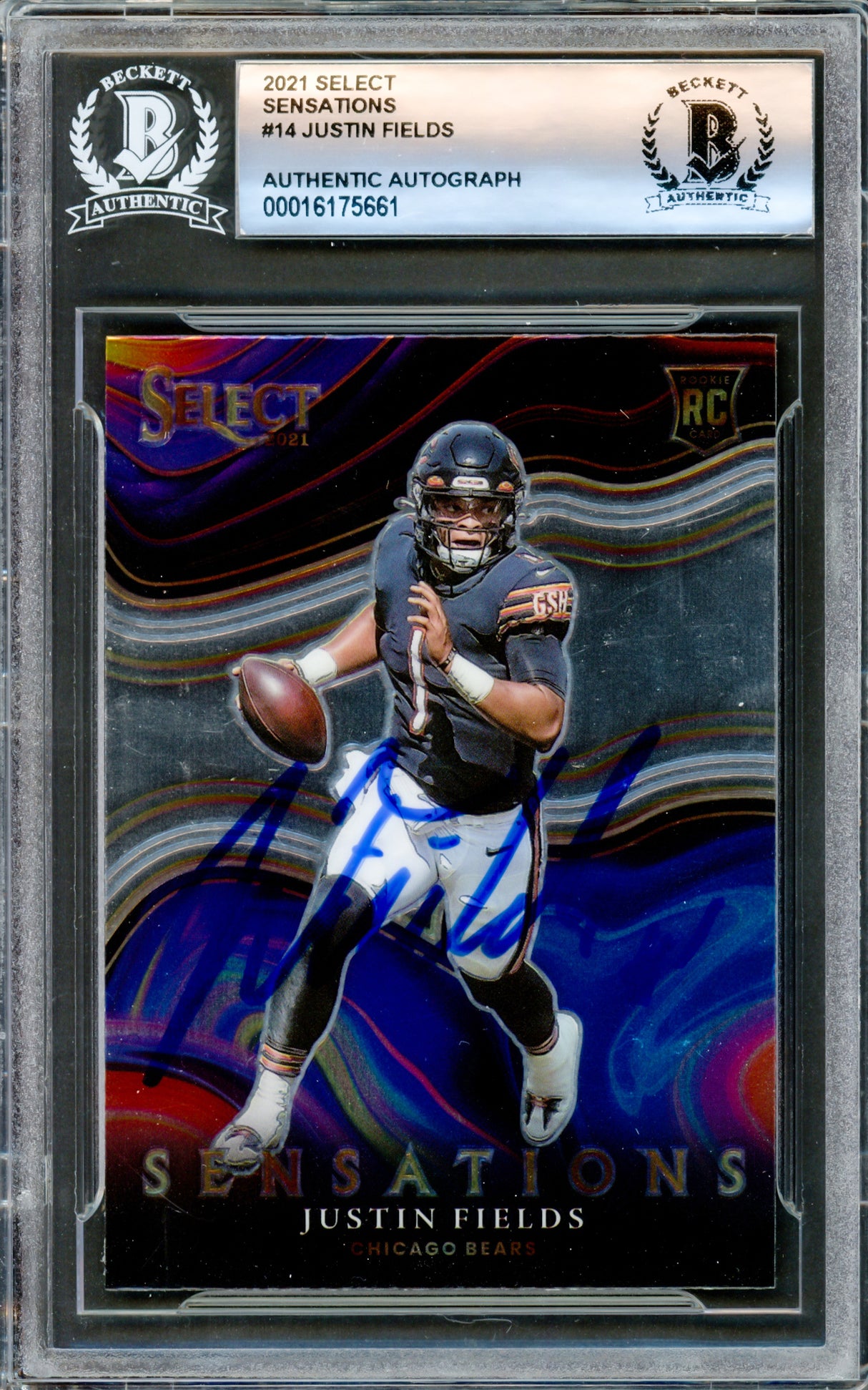 Justin Fields Autographed 2021 Select Sensations Rookie Card #SEN-14 Chicago Bears Beckett BAS #16175661