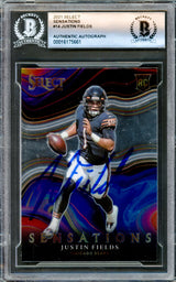Justin Fields Autographed 2021 Select Sensations Rookie Card #SEN-14 Chicago Bears Beckett BAS #16175661
