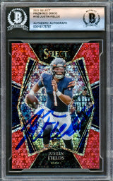 Justin Fields Autographed 2021 Select Red Disco Prizm Rookie Card #150 Chicago Bears #/49 Beckett BAS #16175787