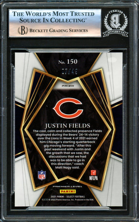 Justin Fields Autographed 2021 Select Red Disco Prizm Rookie Card #150 Chicago Bears #/49 Beckett BAS #16175787