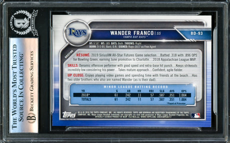 Wander Franco Autographed 2019 Bowman Draft Rookie Card #BD93 Tampa Bay Rays Beckett BAS #16175845