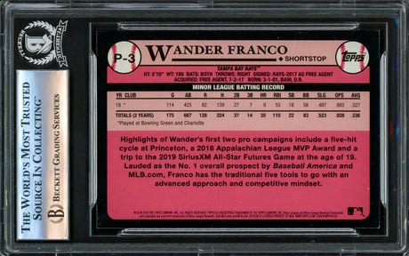 Wander Franco Autographed 2020 Topps Update Prospects Rookie Card #P3 Tampa Bay Rays Beckett BAS #16175847