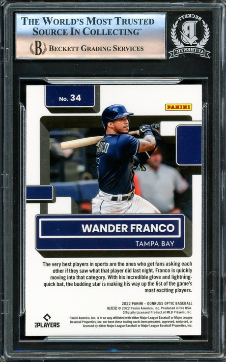 Wander Franco Autographed 2022 Donruss Optic Rated Rookie Card #34 Tampa Bay Rays Beckett BAS #16175879