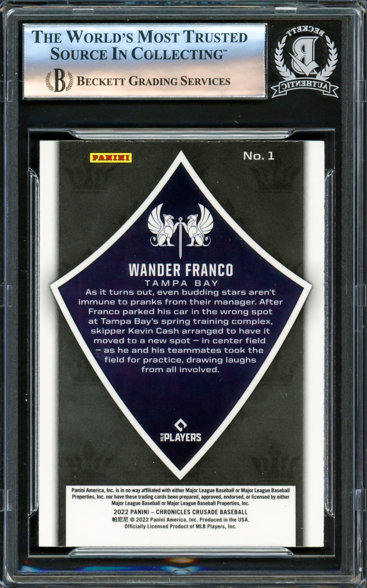 Wander Franco Autographed 2022 Panini Chronicles Crusade Rookie Card #1 Tampa Bay Rays Beckett BAS #16175880
