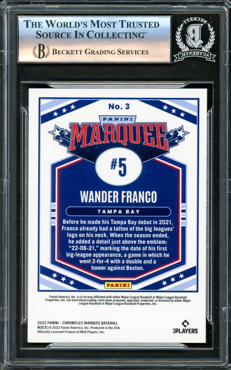 Wander Franco Autographed 2022 Panini Chronicles Marquee Rookie Card #3 Tampa Bay Rays Beckett BAS #16175882