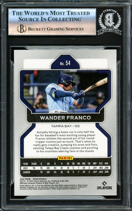 Wander Franco Autographed 2022 Panini Prizm Rookie Card #54 Tampa Bay Rays Beckett BAS #16175886