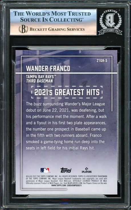 Wander Franco Autographed 2022 Topps 2021 Greatest Hits Rookie Card #21GH5 Tampa Bay Rays Beckett BAS #16175973