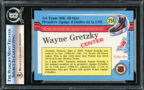 Wayne Gretzky Autographed 1991-92 O-Pee-Chee Card #258 Los Angeles Kings Beckett BAS #16176113